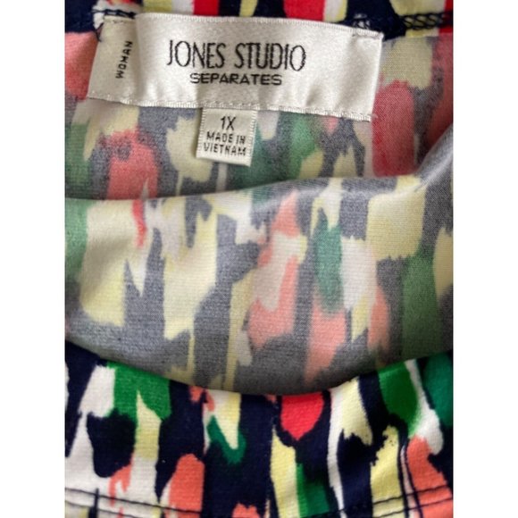 Jones Studio Blouse Womens Plus Size 1X Sleeveless Pink Green Yellow Stretch Top - Picture 8 of 8